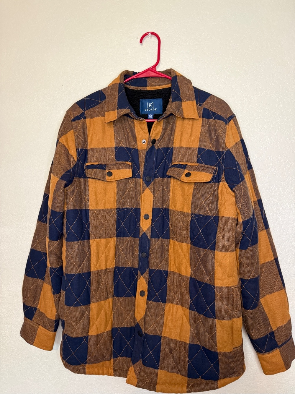 George Men's Plaid Quilted Sherpa lined Shirt Jacket Small.